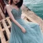 Élégant Sexy Océan Bleu Robe De Soirée 2019 Princesse Bretelles Spaghetti Sans Manches Faux Diamant Longue Volants Dos Nu Robe De Ceremonie