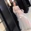 Élégant Perle Rose Robe De Soirée 2019 Princesse De l'épaule Manches Courtes Appliques En Dentelle Paillettes Longue Volants Dos Nu Robe De Ceremonie