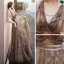 Sexy Marron Robe De Soirée 2019 Princesse Col v profond Sans Manches Ceinture Impression Tulle Train De Balayage Volants Dos Nu Robe De Ceremonie
