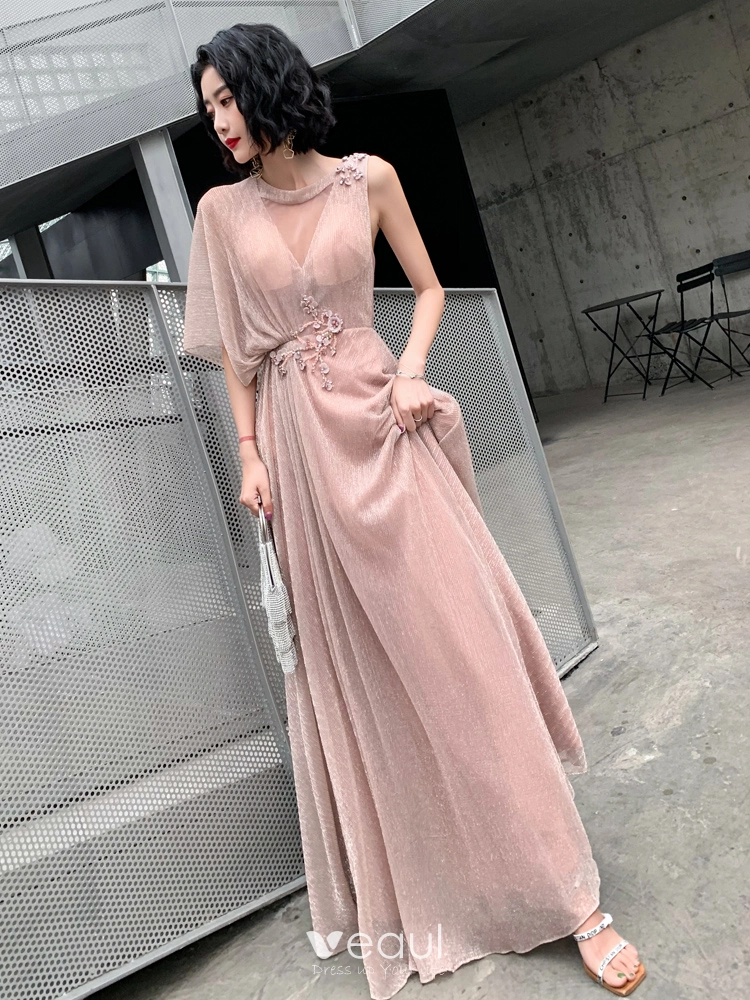 Veaul Prom Dresses 2019 With Sleeves Roman Pearl Pink See-through Evening Dresses 2019 A-Line Veaul Prom Dresses 2019 With Sleeves Roman Pearl Pink See-through Evening Dresses 2019 A-Line