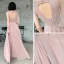 Römisch Pearl Rosa Durchsichtige Abendkleider 2019 A Linie Rundhalsausschnitt One-Shoulder 1/2 Ärmel Applikationen Spitze Perlenstickerei Glanz Polyester Lange Rüschen Rückenfreies Festliche Kleider