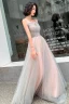 Elegante Pearl Rosa Grau Abendkleider 2019 A Linie Schultern Ärmellos Pailletten Perlenstickerei Stoffgürtel Glanz Tülle Lange Rüschen Rückenfreies Festliche Kleider