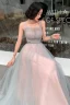 Elegante Pearl Rosa Grau Abendkleider 2019 A Linie Schultern Ärmellos Pailletten Perlenstickerei Stoffgürtel Glanz Tülle Lange Rüschen Rückenfreies Festliche Kleider