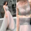 Elegante Pearl Rosa Grau Abendkleider 2019 A Linie Schultern Ärmellos Pailletten Perlenstickerei Stoffgürtel Glanz Tülle Lange Rüschen Rückenfreies Festliche Kleider