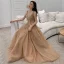 Sexy Kaki Robe De Soirée 2019 Princesse Bretelles Spaghetti Sans Manches Appliques En Dentelle Perlage Tribunal Train Volants Dos Nu Robe De Ceremonie