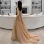 Sexy Kaki Robe De Soirée 2019 Princesse Bretelles Spaghetti Sans Manches Appliques En Dentelle Perlage Tribunal Train Volants Dos Nu Robe De Ceremonie