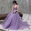 Illusion Lavande Robe De Soirée 2019 Princesse Col v profond Appliques En Dentelle Perlage Longue Volants Dos Nu Robe De Ceremonie