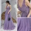 Illusion Lavande Robe De Soirée 2019 Princesse Col v profond Appliques En Dentelle Perlage Longue Volants Dos Nu Robe De Ceremonie