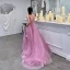 Charmant Pink Abendkleider 2019 A Linie Tiefer V-Ausschnitt Ärmellos Hof-Schleppe Rüschen Rückenfreies Festliche Kleider