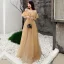 Chic / Beautiful Gold Evening Dresses  2019 A-Line / Princess Off-The-Shoulder Short Sleeve Beading Glitter Tulle Floor-Length / Long Ruffle Backless Formal Dresses