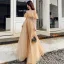 Chic / Beautiful Gold Evening Dresses  2019 A-Line / Princess Off-The-Shoulder Short Sleeve Beading Glitter Tulle Floor-Length / Long Ruffle Backless Formal Dresses