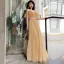 Chic / Beautiful Gold Evening Dresses  2019 A-Line / Princess Off-The-Shoulder Short Sleeve Beading Glitter Tulle Floor-Length / Long Ruffle Backless Formal Dresses
