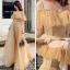 Chic / Beautiful Gold Evening Dresses  2019 A-Line / Princess Off-The-Shoulder Short Sleeve Beading Glitter Tulle Floor-Length / Long Ruffle Backless Formal Dresses