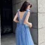 Sexy Océan Bleu Robe De Soirée 2019 Princesse Col v profond Sans Manches Perlage Glitter Tulle Longue Volants Dos Nu Robe De Ceremonie