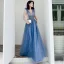 Sexy Océan Bleu Robe De Soirée 2019 Princesse Col v profond Sans Manches Perlage Glitter Tulle Longue Volants Dos Nu Robe De Ceremonie