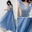 Sexy Océan Bleu Robe De Soirée 2019 Princesse Col v profond Sans Manches Perlage Glitter Tulle Longue Volants Dos Nu Robe De Ceremonie