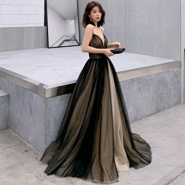 black formal dresses sexy Sexy Black Long PromDress With High Slit main image 0