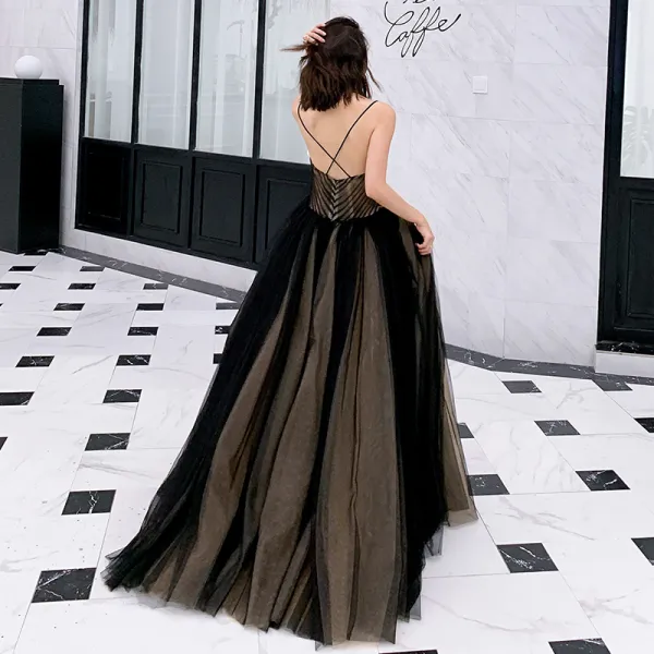 Sexy Black Prom Dresses 2019 A-Line / Princess Spaghetti Straps ...