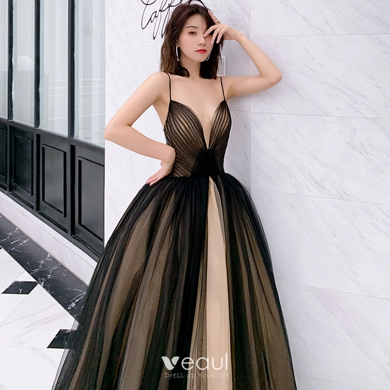Ball Gown Black Prom Dresses 2019 Sexy Black Prom Dresses 2019 A Line  Princess Spaghetti Straps