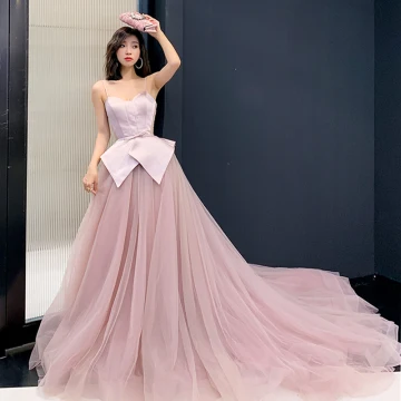 Charmant Rougissant Rose Robe De Soirée 2019 Princesse Bretelles Spaghetti Sans Manches Noeud Ceinture Tribunal Train Volants Dos Nu Robe De Ceremonie