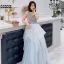 Chic / Beautiful Sky Blue Evening Dresses  2019 A-Line / Princess V-Neck Sleeveless Beading Floor-Length / Long Ruffle Backless Formal Dresses