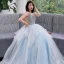 Chic / Beautiful Sky Blue Evening Dresses  2019 A-Line / Princess V-Neck Sleeveless Beading Floor-Length / Long Ruffle Backless Formal Dresses