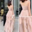 Abordable Kaki Robe De Soirée 2019 Princesse Bretelles Spaghetti Sans Manches Ceinture Longue Volants en Cascade Dos Nu Robe De Ceremonie
