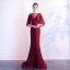 Luxury / Gorgeous Burgundy Evening Dresses  2019 A-Line / Princess See-through V-Neck Sleeveless Beading Tassel Sweep Train Ruffle Formal Dresses