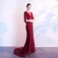 Luxury / Gorgeous Burgundy Evening Dresses  2019 A-Line / Princess See-through V-Neck Sleeveless Beading Tassel Sweep Train Ruffle Formal Dresses