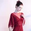 Luxury / Gorgeous Burgundy Evening Dresses  2019 A-Line / Princess See-through V-Neck Sleeveless Beading Tassel Sweep Train Ruffle Formal Dresses