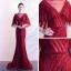 Luxury / Gorgeous Burgundy Evening Dresses  2019 A-Line / Princess See-through V-Neck Sleeveless Beading Tassel Sweep Train Ruffle Formal Dresses