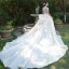 Vintage / Retro Luxury / Gorgeous See-through Champagne Wedding Dresses 2019 A-Line / Princess High Neck Short Sleeve Beading Appliques Lace Glitter Tulle Cathedral Train Ruffle