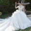 Vintage / Retro Luxury / Gorgeous See-through Champagne Wedding Dresses 2019 A-Line / Princess High Neck Short Sleeve Beading Appliques Lace Glitter Tulle Cathedral Train Ruffle