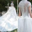Vintage / Retro Luxury / Gorgeous See-through Champagne Wedding Dresses 2019 A-Line / Princess High Neck Short Sleeve Beading Appliques Lace Glitter Tulle Cathedral Train Ruffle