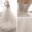 Affordable Ivory Wedding Dresses 2019 A-Line / Princess Off-The-Shoulder Short Sleeve Backless Beading Glitter Tulle Chapel Train Ruffle