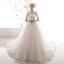 Vintage Ivory / Creme Durchsichtige Brautkleider / Hochzeitskleider 2019 A Linie Stehkragen Kurze Ärmel Rückenfreies Pailletten Perlenstickerei Kapelle-Schleppe Rüschen