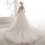 Vintage Ivory / Creme Durchsichtige Brautkleider / Hochzeitskleider 2019 A Linie Stehkragen Kurze Ärmel Rückenfreies Pailletten Perlenstickerei Kapelle-Schleppe Rüschen