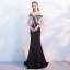 Sexy Black Evening Dresses  2018 Trumpet / Mermaid Scoop Neck Cap Sleeves Crystal Tassel Strapless Beading Pearl Sweep Train Backless Formal Dresses