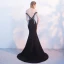 Sexy Black Evening Dresses  2018 Trumpet / Mermaid Scoop Neck Cap Sleeves Crystal Tassel Strapless Beading Pearl Sweep Train Backless Formal Dresses