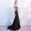 Sexy Black Evening Dresses  2018 Trumpet / Mermaid Scoop Neck Cap Sleeves Crystal Tassel Strapless Beading Pearl Sweep Train Backless Formal Dresses