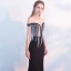 Sexy Black Evening Dresses  2018 Trumpet / Mermaid Scoop Neck Cap Sleeves Crystal Tassel Strapless Beading Pearl Sweep Train Backless Formal Dresses