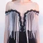 Sexy Black Evening Dresses  2018 Trumpet / Mermaid Scoop Neck Cap Sleeves Crystal Tassel Strapless Beading Pearl Sweep Train Backless Formal Dresses