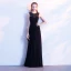 Chic / Belle Noire Robe De Soirée 2017 Princesse Encolure Dégagée Perlage Perle Sans Manches Longue Dos Nu Robe De Ceremonie