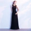 Chic / Belle Noire Robe De Soirée 2017 Princesse Encolure Dégagée Perlage Perle Sans Manches Longue Dos Nu Robe De Ceremonie