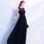 Chic / Belle Noire Robe De Soirée 2017 Princesse Encolure Dégagée Perlage Perle Sans Manches Longue Dos Nu Robe De Ceremonie