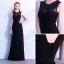 Chic / Belle Noire Robe De Soirée 2017 Princesse Encolure Dégagée Perlage Perle Sans Manches Longue Dos Nu Robe De Ceremonie
