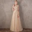 Élégant Doré Robe De Soirée 2018 Princesse V-Cou Sans Manches Appliques Fleur Faux Diamant Train De Balayage Volants Dos Nu Robe De Ceremonie