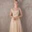 Élégant Doré Robe De Soirée 2018 Princesse V-Cou Sans Manches Appliques Fleur Faux Diamant Train De Balayage Volants Dos Nu Robe De Ceremonie