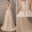 Élégant Doré Robe De Soirée 2018 Princesse V-Cou Sans Manches Appliques Fleur Faux Diamant Train De Balayage Volants Dos Nu Robe De Ceremonie