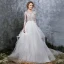 Illusion Ivory Summer See-through Wedding Dresses 2018 A-Line / Princess Scoop Neck Long Sleeve Appliques Lace Ruffle Cathedral Train
